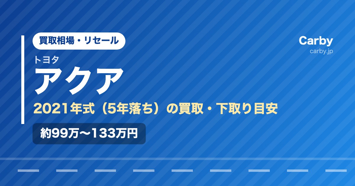 トヨタ アクアの買取相場【2021年式・5年落ち】｜下取りとの差額
