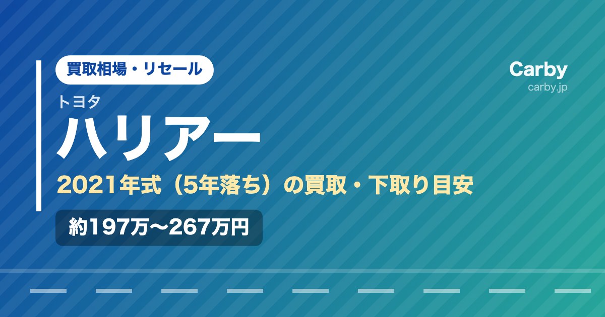 ハリアーの買取相場【2021年式・5年落ち】｜下取りとの差額