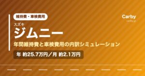 スズキジムニーの年間維持費と車検費用の内訳を示した図解画像。試算値で年間約25.7万円、月あたり約2.1万円。