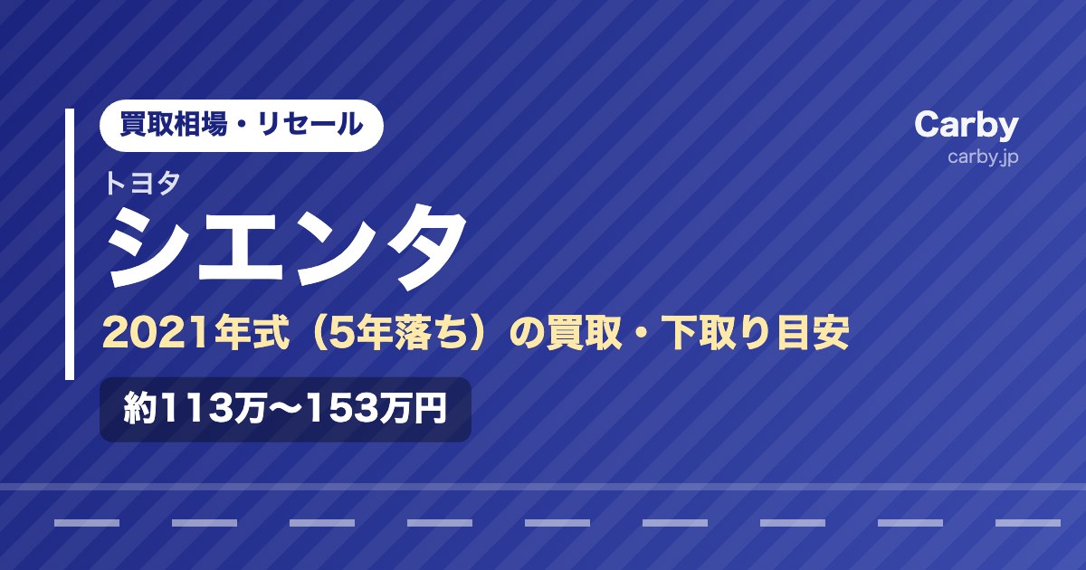 シエンタの買取相場【2021年式・5年落ち】｜下取りとの差額