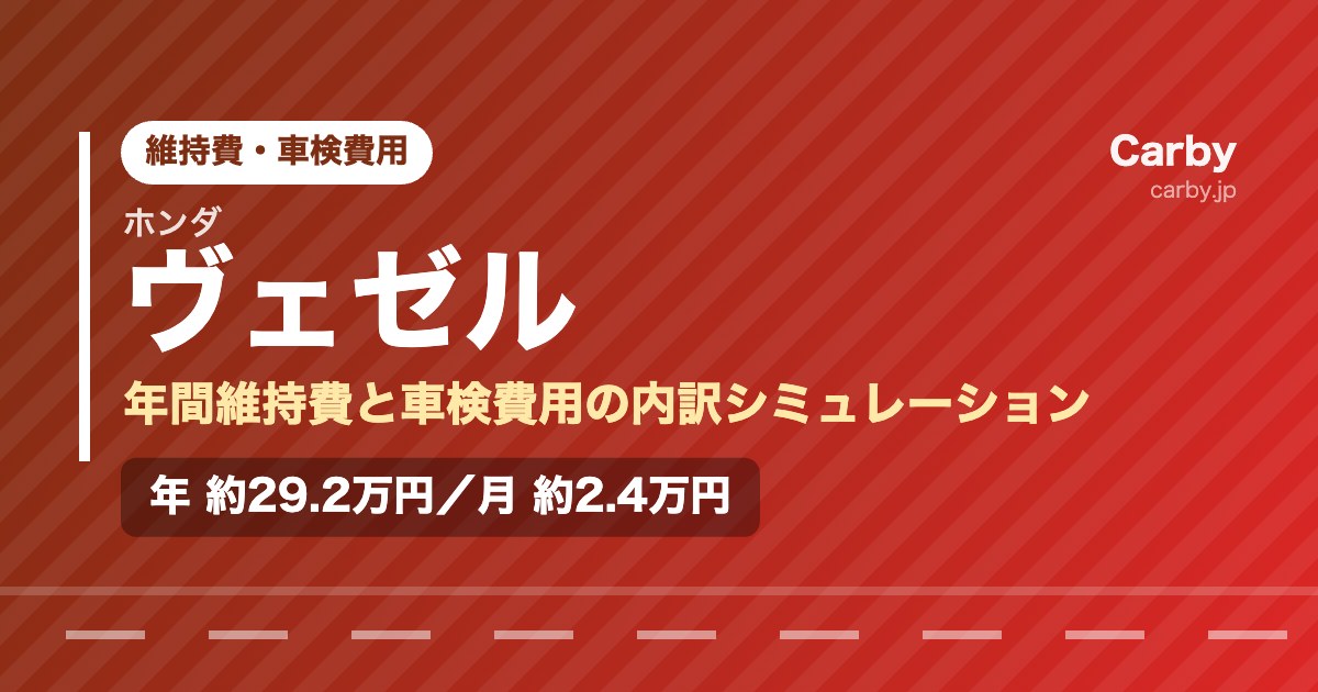 ヴェゼルの維持費は年間いくら？月額・車検費用の目安