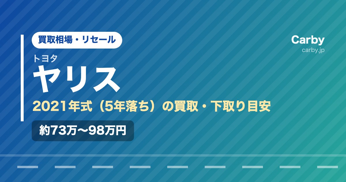 トヨタ ヤリスの買取相場【2021年式・5年落ち】｜下取りとの差額