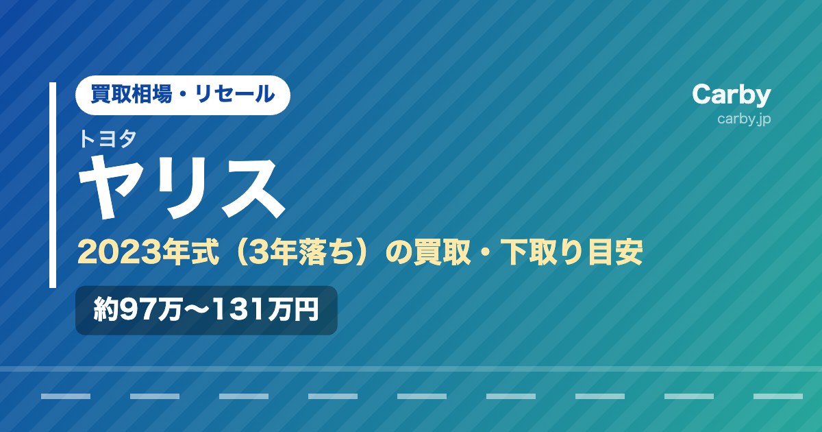 トヨタ ヤリスの買取相場【2023年式・3年落ち】｜今売るといくら？
